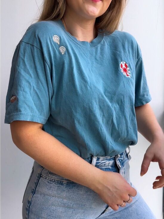 Comfort Colors Tops - NWT 100% Cotton Denim Blue Embroidered Coastal Beachy Graphic Tee